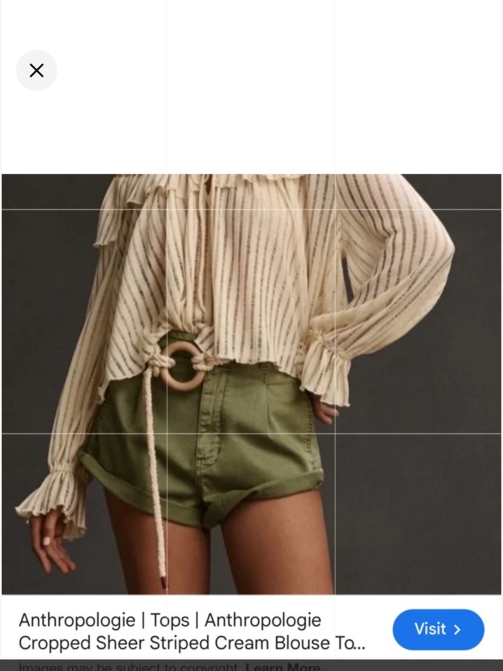 Anthropologie cropped sheer striped cream blouse